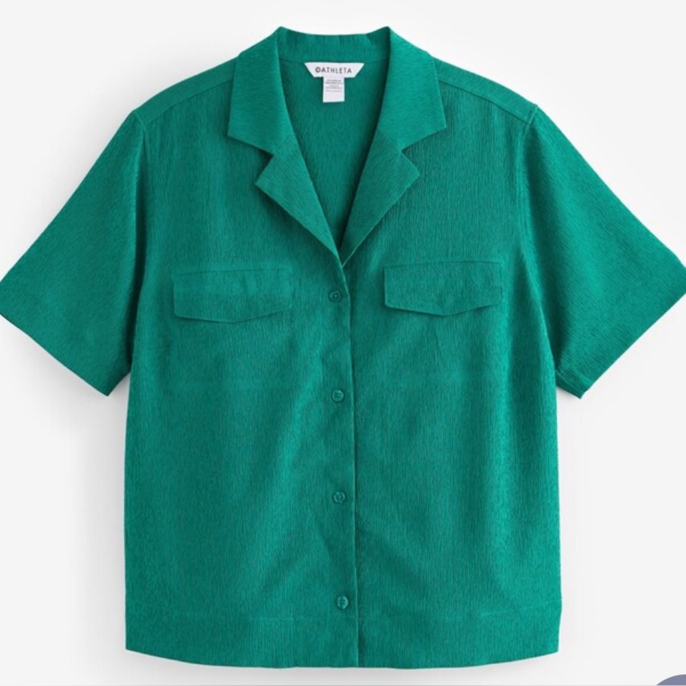 ATHLETA Echo Top Green Size SMALL Button Down Short Sleeve Collar